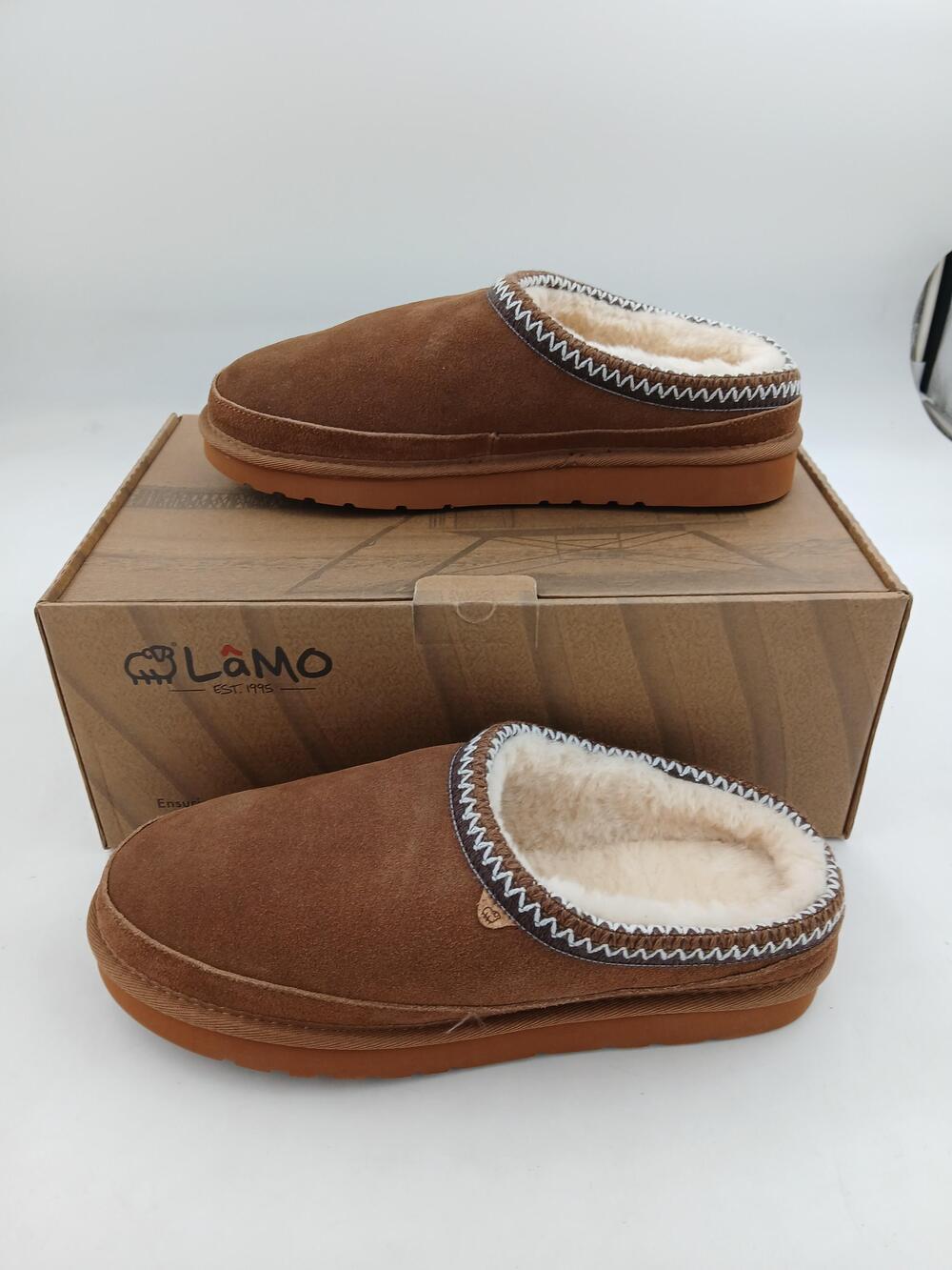 LAMO Mule Shoes Womens Brown Suede Faux Fur Jule Clog House Cozy Size 10